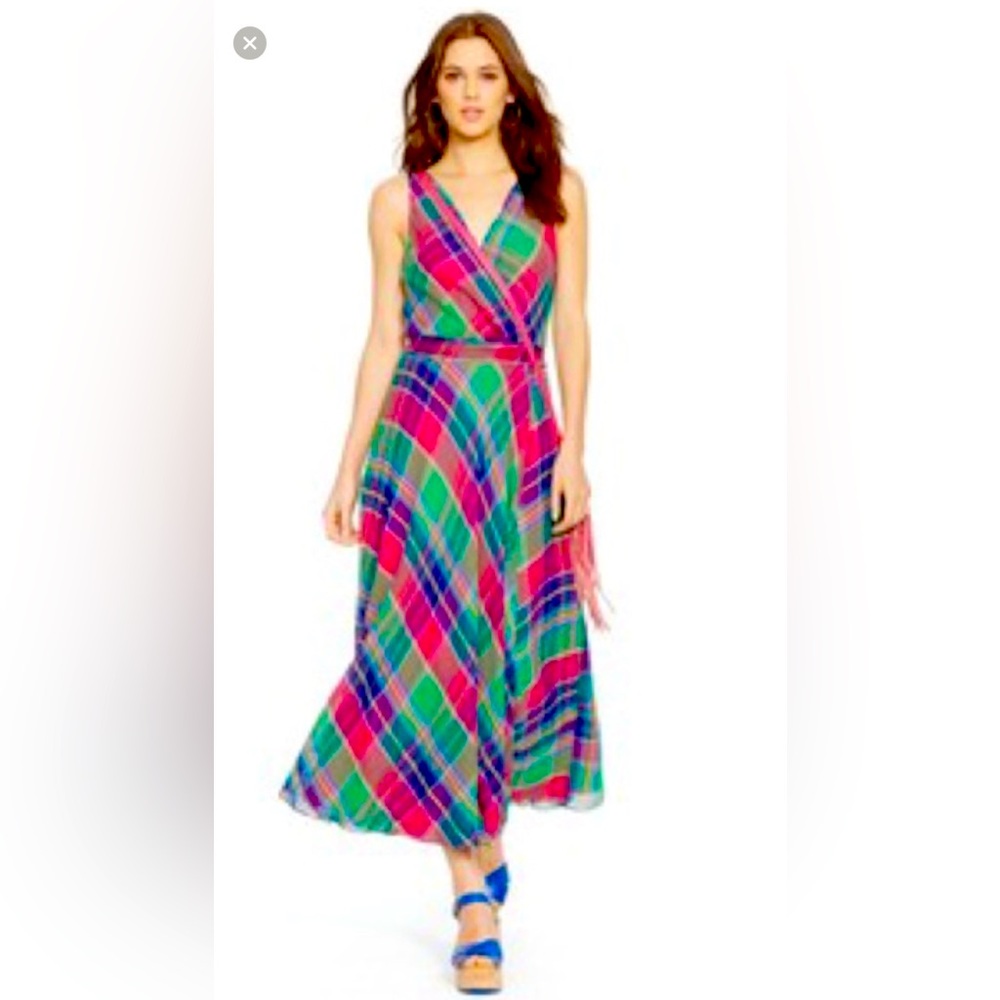 Polo Ralph Lauren Madrid Wrap Plaid Madras Maxi Dress Sz 2